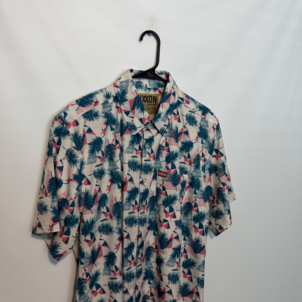 Dixxon Shirt Mens Large White Blue Palm Tree Shoreline Drive Party Performance - Picture 2 of 9